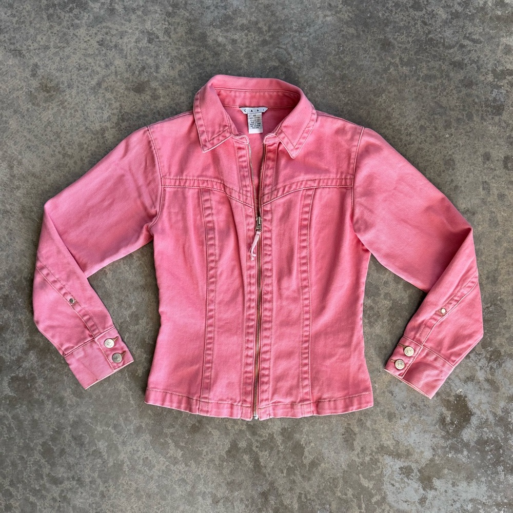 CAbi Pink Zip-Front Denim Jacket